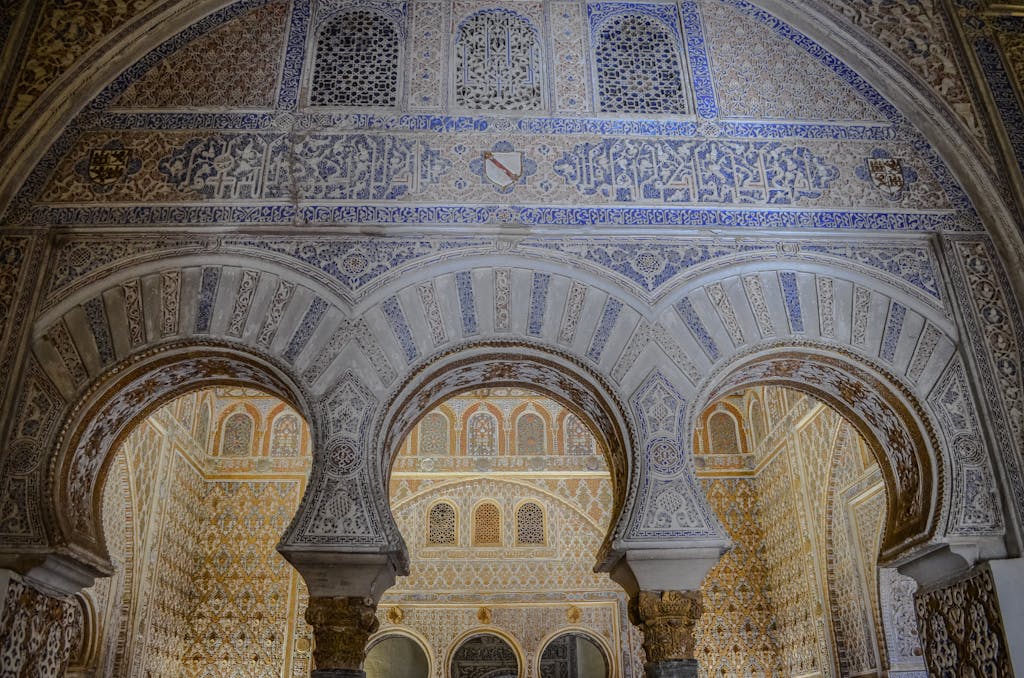Mozarabic Hoodie Detailed view of Moorish arches inside the Alcazar of Seville, Spain.