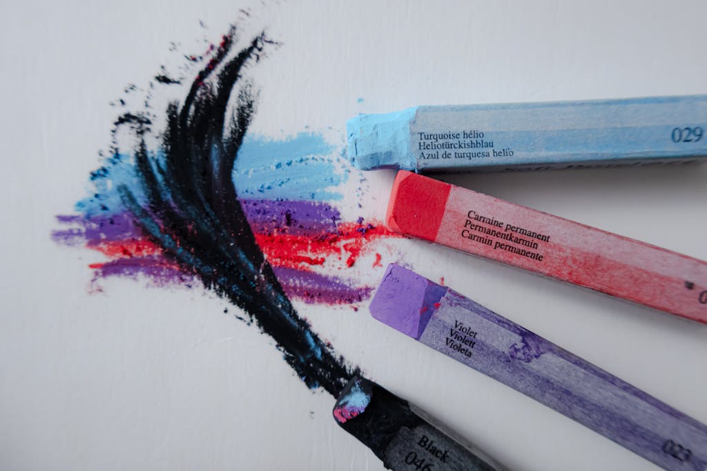 Permanent Vibrant pastel strokes blend on canvas with assorted colored chalks.